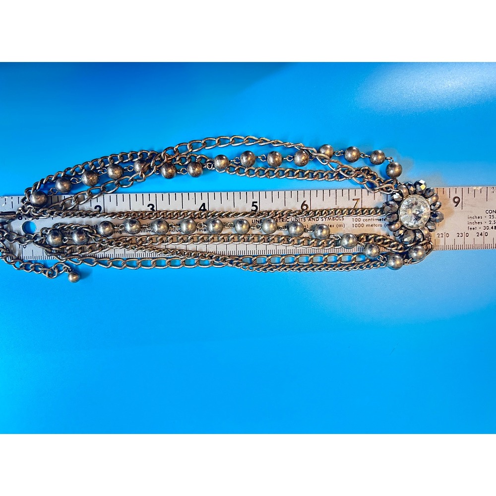 Vintage Silver Tone Multi Strand Statement Necklace Rhinestone Pendant 18"‎ Boho - Picture 8 of 8